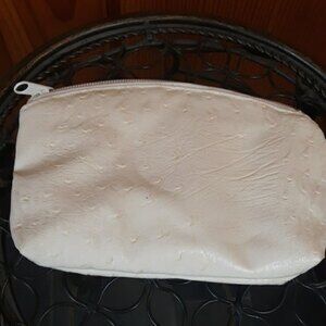 Cream Ostrich Leather Clutch Purse Small Evening Handbag Vintage Inspired 7x6